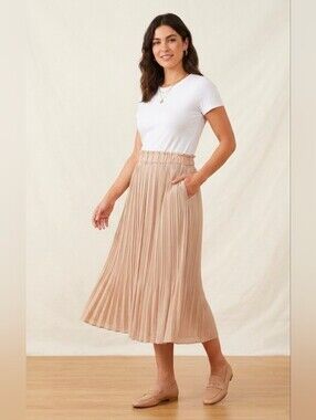 Tan Crinkle Thin Midi Skirt Medium